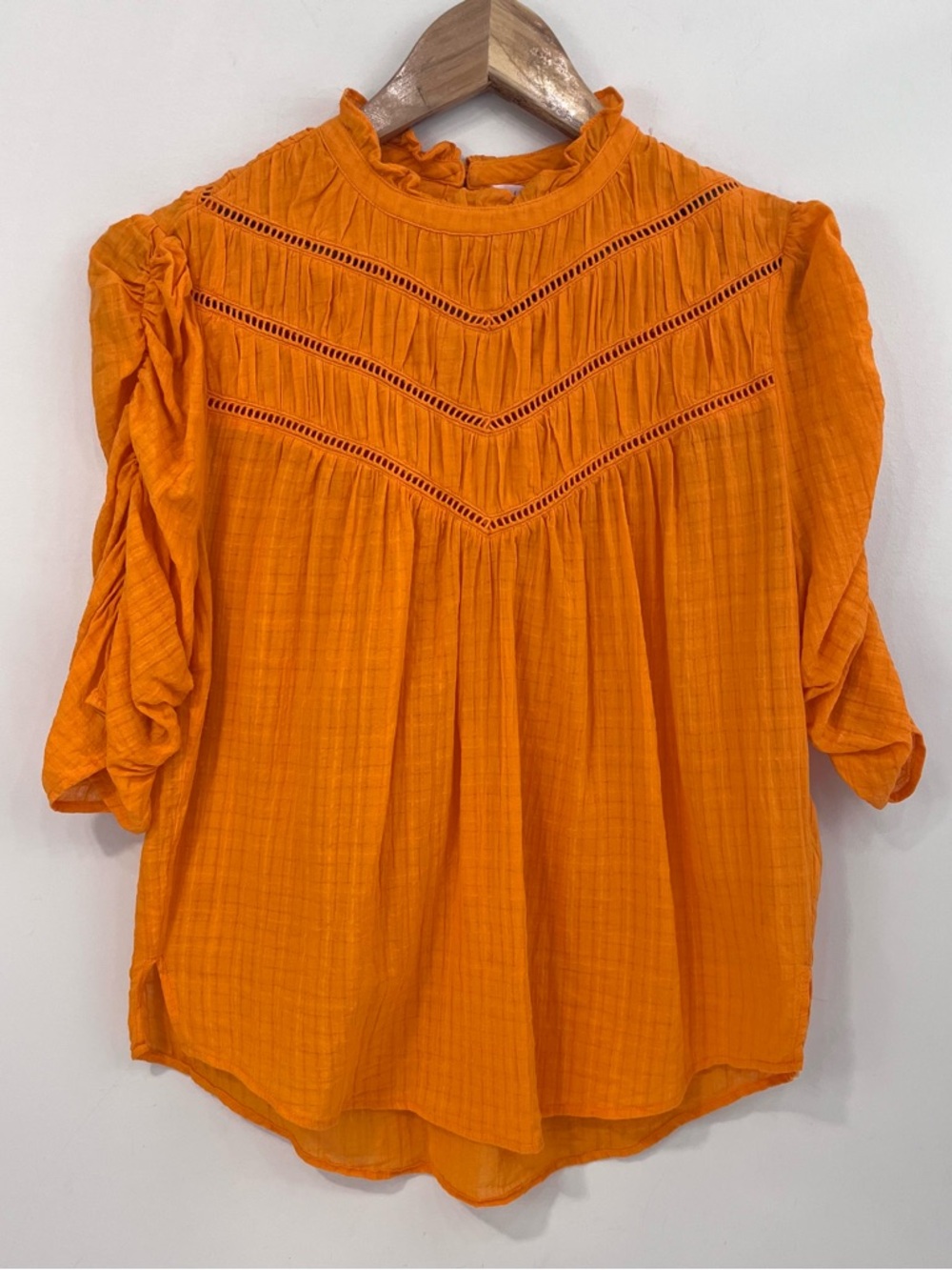 Veronica Beard Frasier Blouse Womens Size 4 Victorian Romantic Orange Cotton - Picture 6 of 11